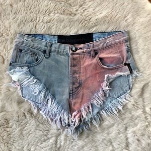 One Teaspoon Tie Dye Cut Off Raw Hem Shorts